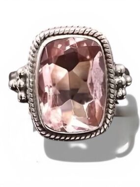 Luxe Silver Ring with Blush Pink Cushion Gem